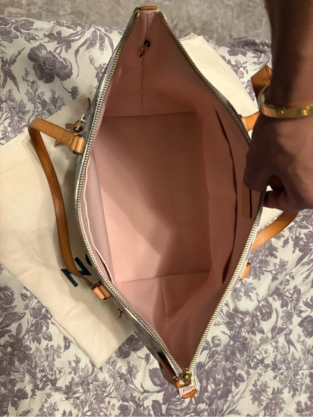 Louis Vuitton Damier Azur Iena MM Canvas Tote with rose ballerina pink interior